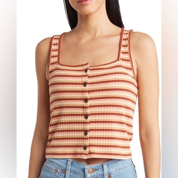 Madewell Ribbed Button Front Tank Top in Burnt Umber, XXS - Picture 1 of 7